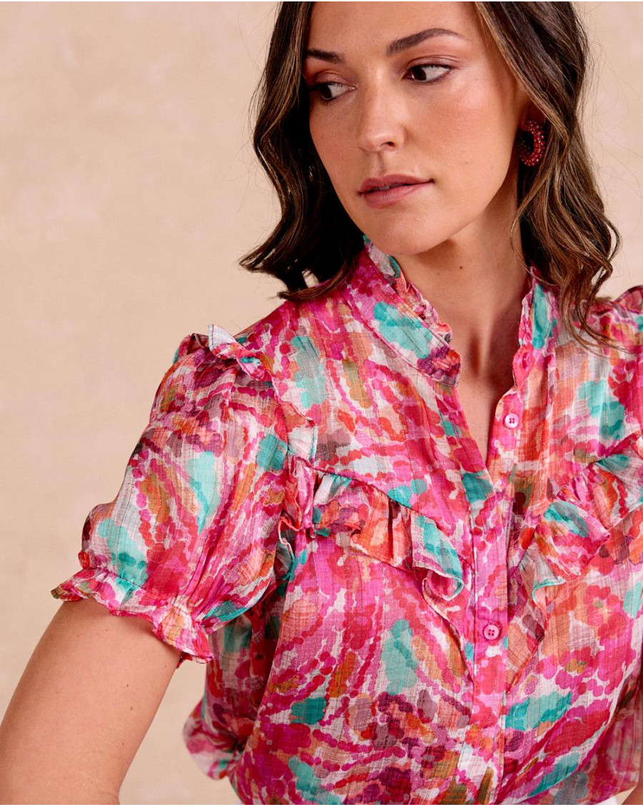 Blouse en lurex framboise | Chemisiers et chemises | Printemps-Été 2025 | Polín et moi